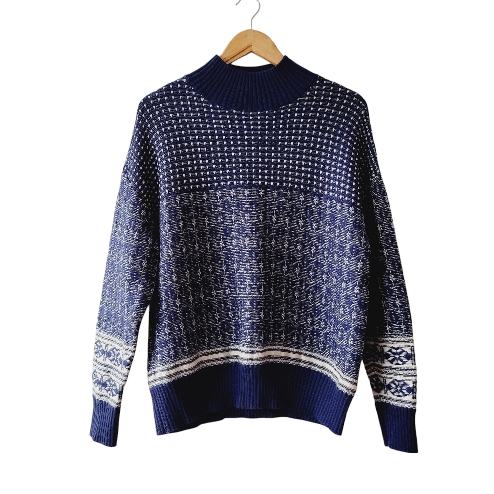 COS Blue Wool Blend Mock Neck Sweater